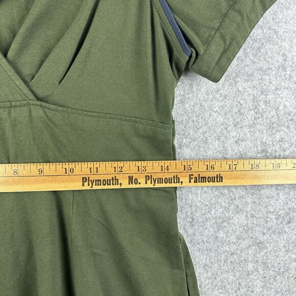 Eshakti Fit Flare Dress Womens Small 6 Olive Green Pockets Cotton Stretch Zip - Picture 10 of 15